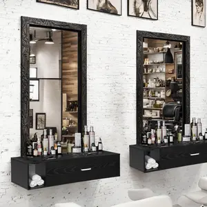 HOMBCK Wall Mount Salon Station, Drawer, Hair Salon Station Cabinet For with Side Open Space, Stylist, 3 Hair Dryer Holes, Black