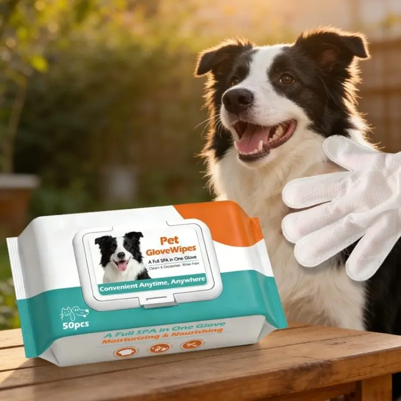 50pcs Pet Cleaning Gloves, Dog Cat Bath Wipes, Grooming Products with Natural Ingredients, Gentle and Non-Irritating, Low-Allergy, Odor-Removal Deep-Clean Formula, Puppy Wipes, Hypoallergenic Grooming Wipes