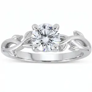 1 1/4 ct Solitaire Moissanite Vine Engagement Ring 14k White Gold