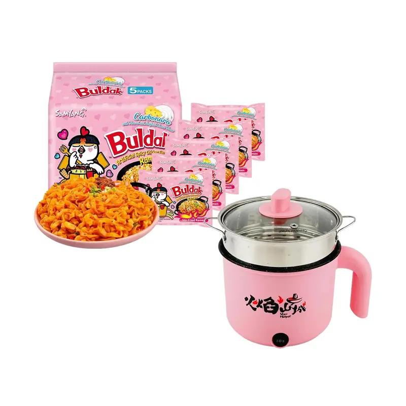 VEGAS HOT POT Samyang Buldak Creamy Cheese Noodles - 5 Pack (650g) with 18cm Electric Hot Pot - Perfect for Korean Food Lovers! 🎉 Instant Spicy