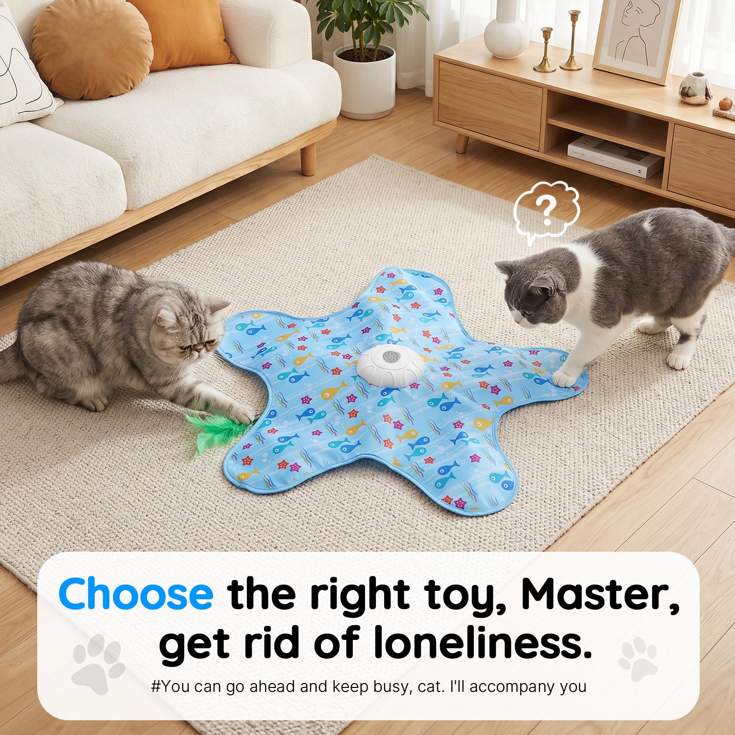Interactive Cat Toy Mat with 360° Rotating Feather, Automatic Electronic Cat Teaser Toy, Fish & Star Printed Cat Play Mat for Indoor Cats, Stimulating Hunting & Chasing Game Interactive Cat Toy Mat with 360° Rotating Feather, Automatic Electronic Cat Teaser Toy, Fish & Star Printed Cat Play Mat for Indoor Cats, Stimulating Hunting & Chasing Game