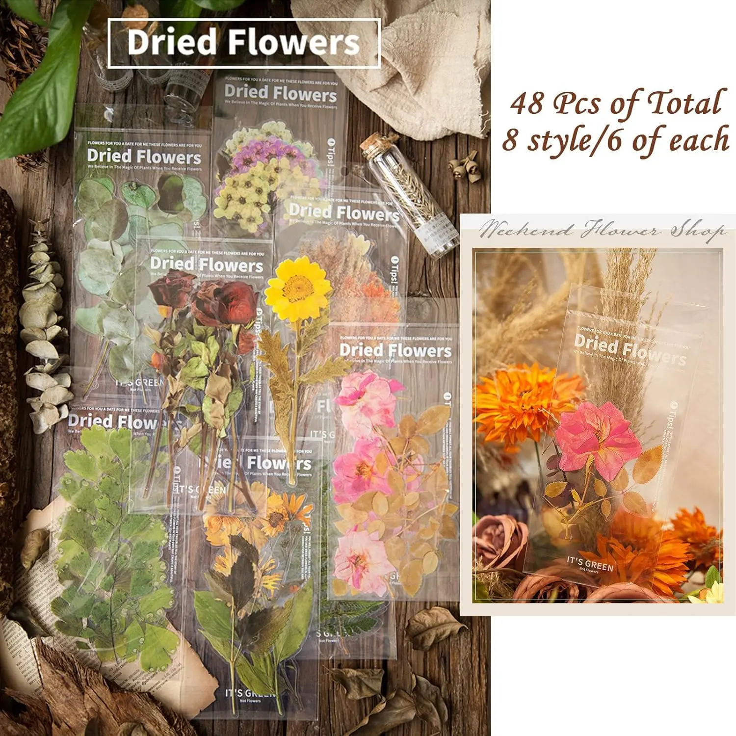 48 Pieces Vintage Flower Stickers Set - Waterproof Clear Botanical Floral Journaling Sticker for Scrapbooking Junk Journal Supplies Bullet Journals Planner Collage Laptop Paper Crafts - Home Improvement.