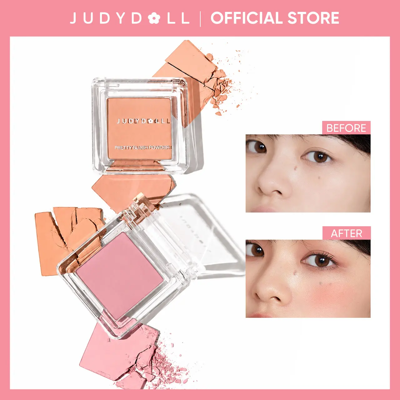 JUDYDOLL Monochrome Blush Powder Palette, Sweet, Natural, Brightening Skin Tone, Highlight, Smooth, Soft Color, Light Pink Blush For Girls, Cute And Lightweight, Convenient To Carry, Long-Lasting All-Day, Face Enhancing, Summerwins