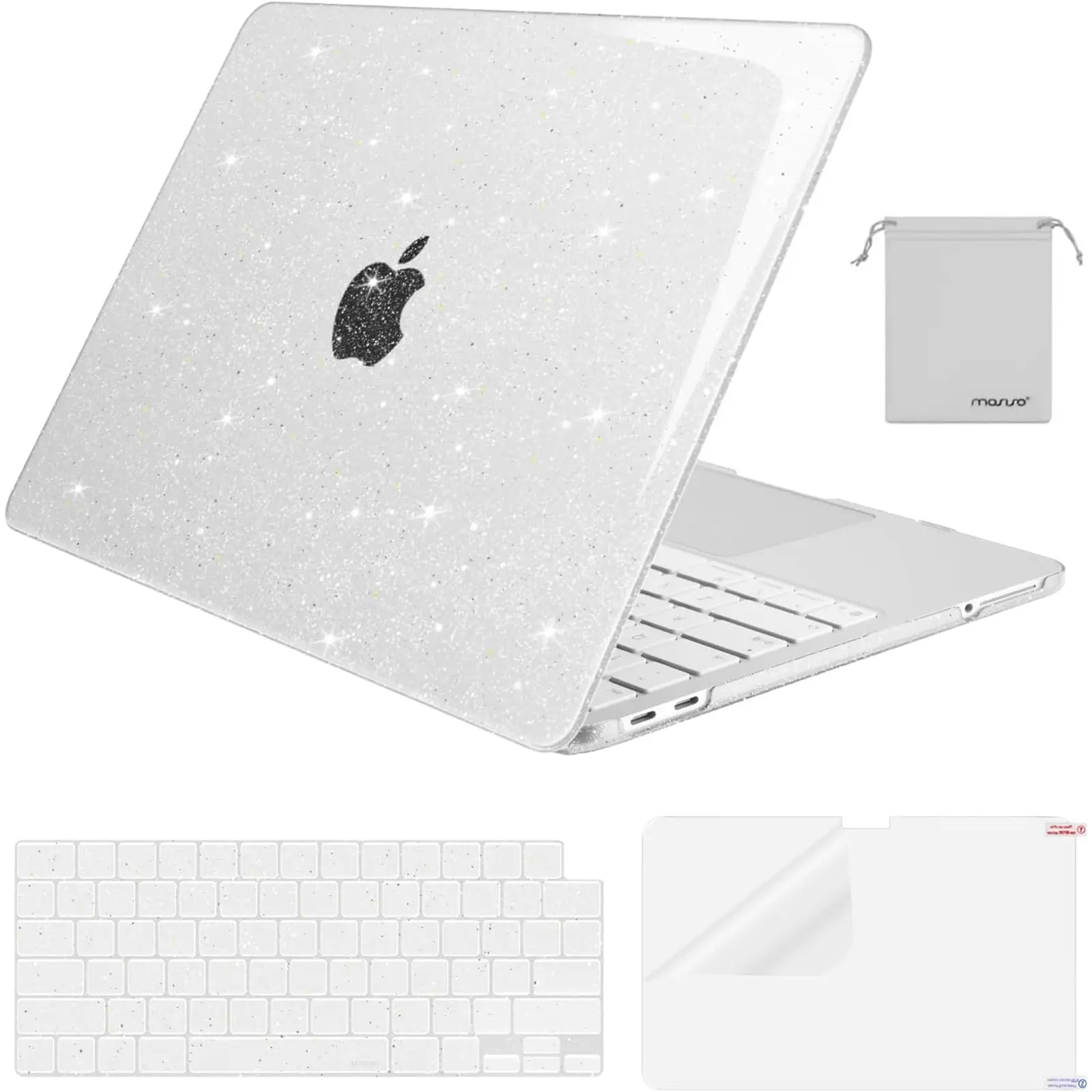 MOSISO Glitter Finish Water Resistant Plastic 4-in-1 Bundle for 13in MacBook Neo 2026 (Model A3404, A18 Pro Chip) - Crack-Resistant Flexible Hard Shell Case, 2 Keyboard Covers, Screen Film, Pouch for Office, School Use