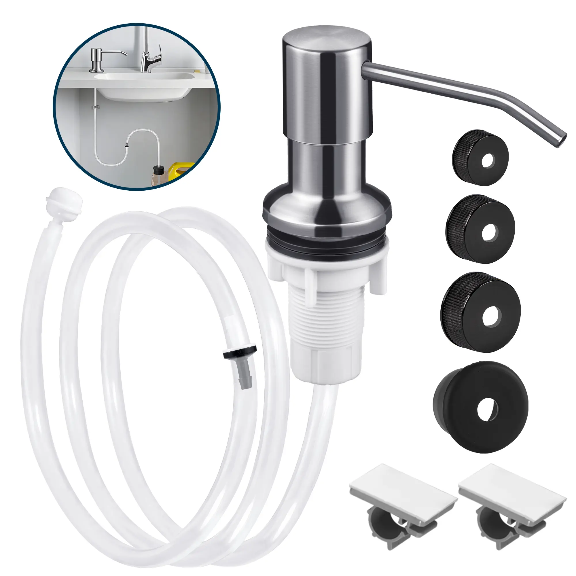 Kitchen Hack - Sink Soap Dispenser Tube Kit, with 47" Tube Hose and Check Valve for Prevent Backflow for Countertop Dispensador De Jabon de Cocina Kitchen Sink Accessories Home Goods Water White Silicone Bottle Container Installation Pump Outdoorfun tikto
