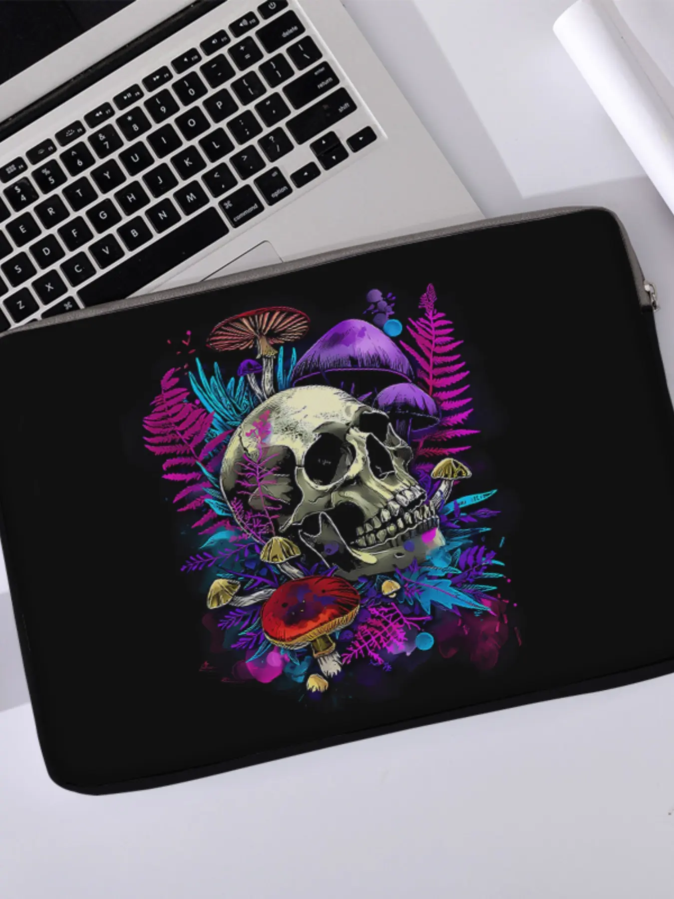 Skull Print Laptop Backpack, Soft Notebook Sleeve, Fits Laptops & Tablets, Casual Style Zippered Storage Bag for All Seasons, Halloween, Traveling Bag, Laptop Bags, Backpacks for Laptops, Laptop Computer Bag, Laptop Daypack
