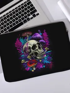 Skull Print Laptop Backpack, Soft Notebook Sleeve, Fits Laptops & Tablets, Casual Style Zippered Storage Bag for All Seasons, Halloween