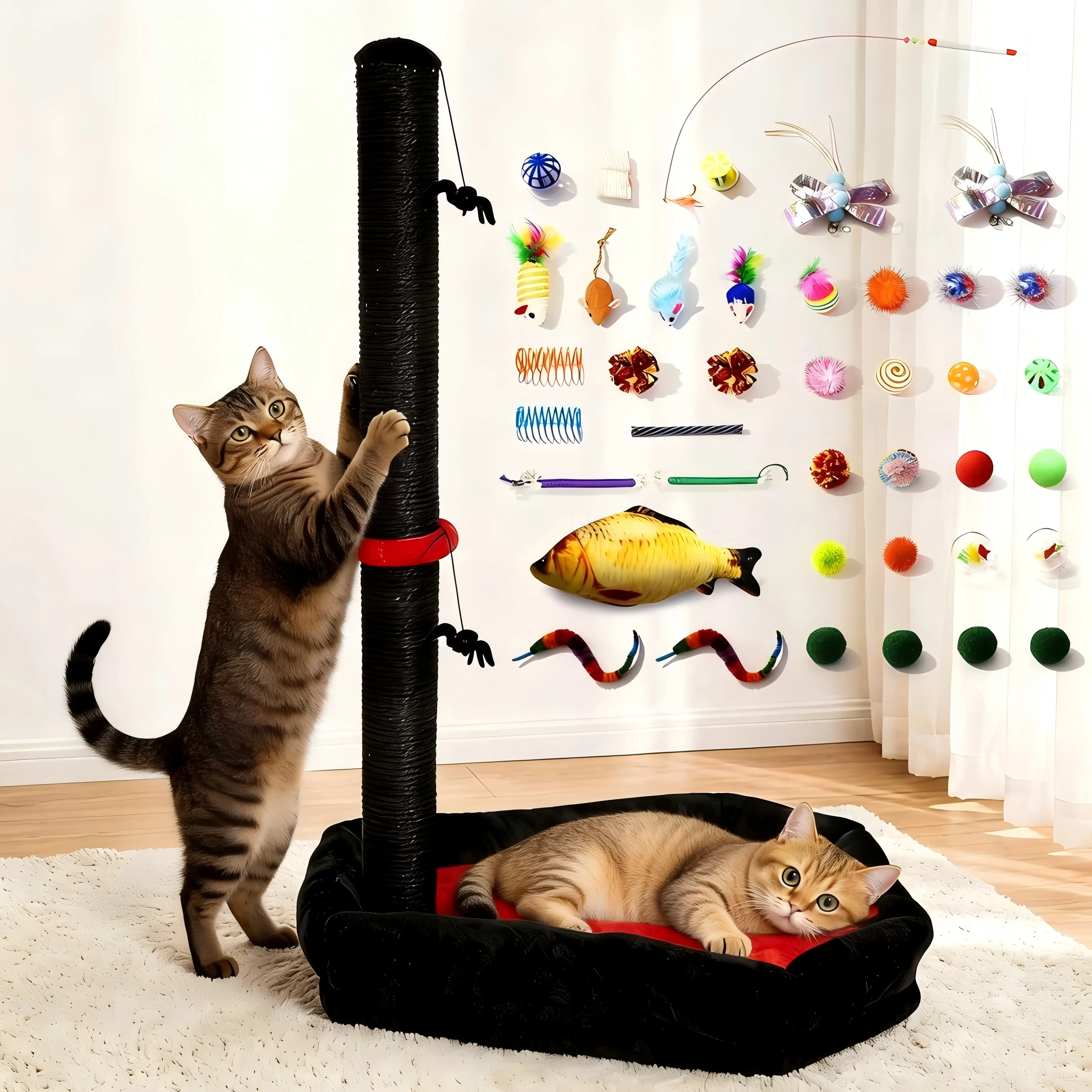 34" Tall Cat Scratching Post Cat Bed with 40 pcs Interactive Cat Toys for Indoor Cats, #backtoschool,Cat Scratching Furniture Cat Nest Gothic Cat Tree cat scratcher