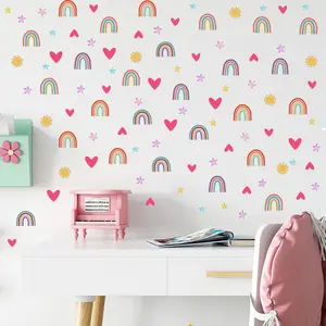 Set of Four Rainbow Heart Wall Stickers, Self-Adhesive PVC Waterproof Decorative Decals, Fun DIY Cartoon Room Decoration for Kids, Decoration Items, Home Decor