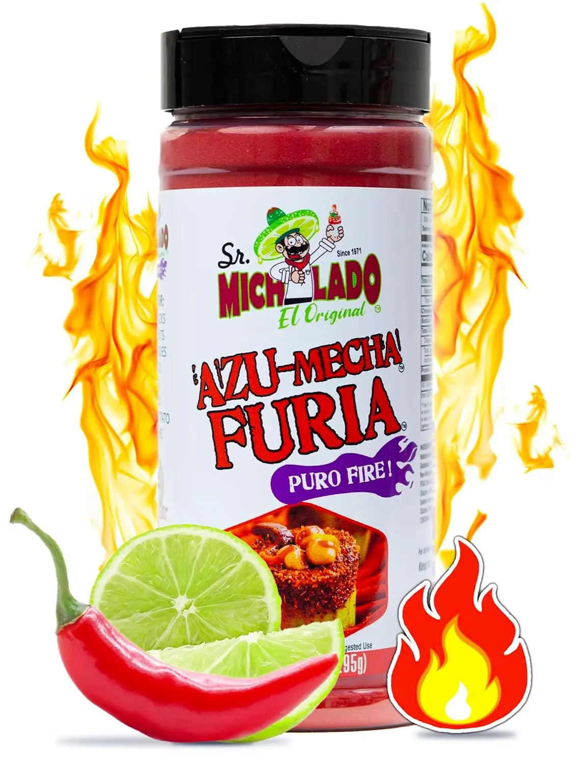 Mexgrim Fuego Powder Dust, Sr.Michelado Hot Chilli Lime 285g.Perfect For Potato Chips, Wing Seasoning, Popcorn, Corn, Fruit & Chamoy Pickle Kit.Polvo De Fuego, Tiktok Trend Items Set Includes Sticker
