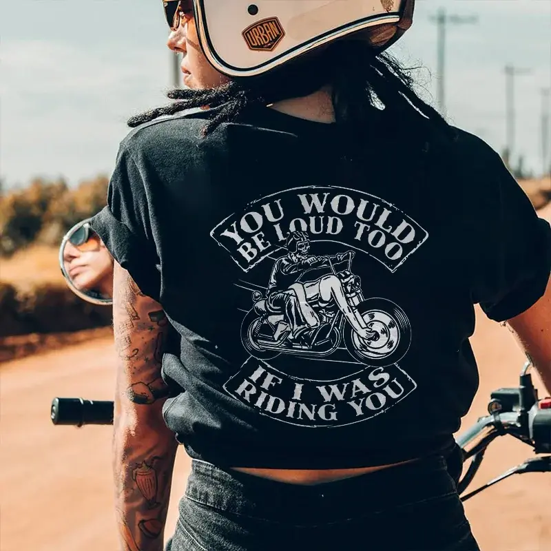 Women's "Loud Motorcycles" Graphic Print Casual T-Shirt - 100% Cotton Fabric, Classic Fit Short-Sleeve, Long-Lasting Digital Ink, Summer Style for Girls & Ladies