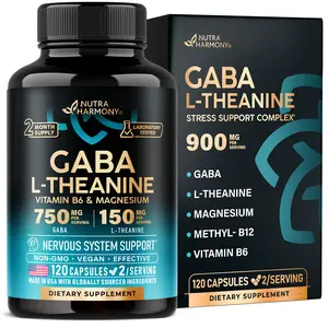 NUTRAHARMONY GABA Supplements with L-theanine & Magnesium for Relaxation. USA Made, 120 Capsules