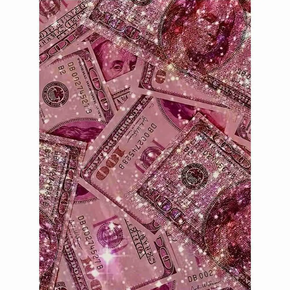 Pink Glitter Sparkle US 100 Dollar Bills Cash Money Stack Bling Aesthetic Art 5D Full Drill Round Diamond Painting Kit, DIY Rhinestone Cross Stitch Embroidery, Luxury Wall Decor For Bedroom Office, Trendy Money Theme Handmade Gift, Handicraft