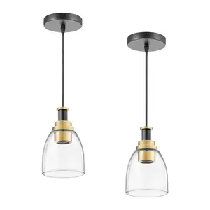 VEVOR 1-Light Pendant Light,  , 2 Pack, Kitchen Island Lights with Clear Glass Shade & Hanging Cord, Black and Gold Finish, Adjustable Height, Pendant Lighting for Bedroom, Hallway, Entryway, Kitchen