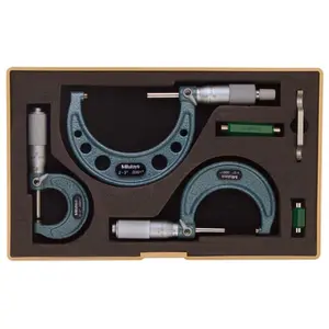 Mitutoyo 103-922 0-3 in. Range-3 Mics & 2 Standard Micrometer Set