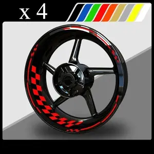 16pcs/sheet Stripe and Checkered Design, 17-Inch Motorcycle Wheel Hub Stickers, Waterproof Self-Adhesive Modification Decoration Vinyl Decals, Car Decals