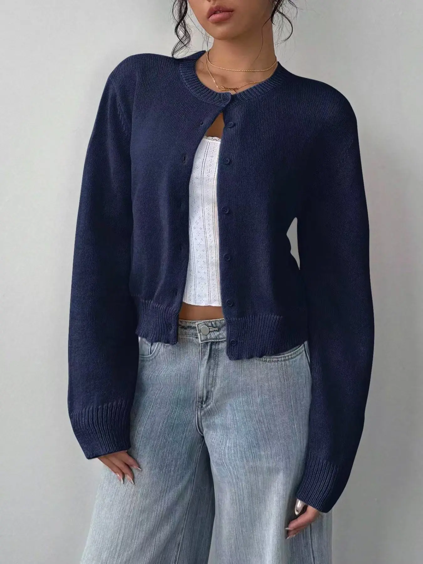 Women's Y2K Fashion Knitwear Knit Sweater Jacket, Long Sleeve Fitted Casual Womenswear Outerwear, Spring Fall Winter Essential, Plain Color Button Design