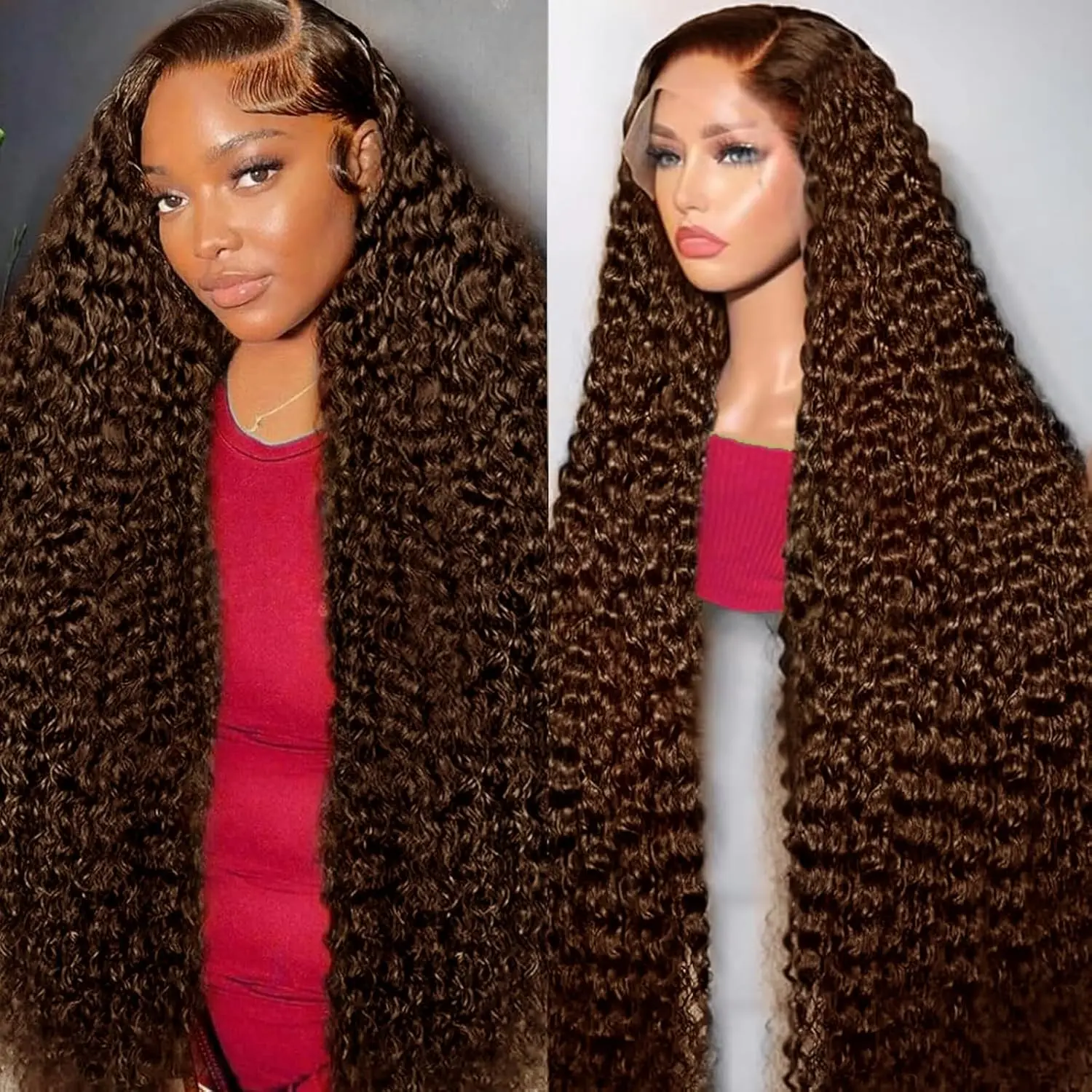 13x6 Chocolate Brown Lace Front Wig Human Hair Wigs For Women 180% Density  HD Deep Wave Lace Frontal Wigs Curly Chocolate Brown Wig Human Hair Pre Plucked With Baby Hair Colored