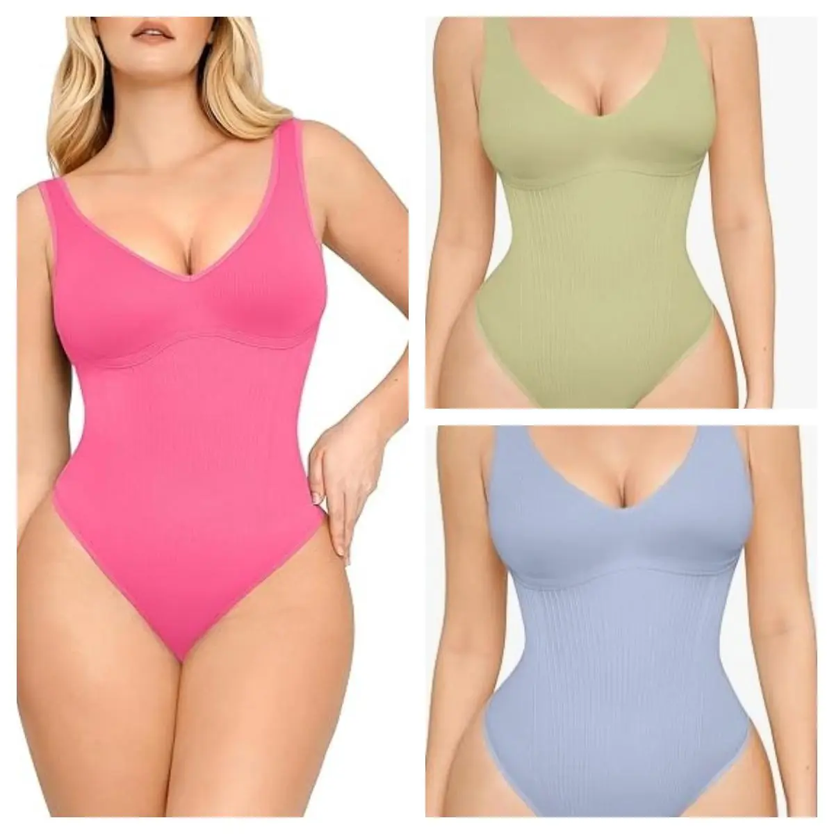 FeelinGirl Bodysuit for Women Slimming V Neck Bodysuits Snatched Waist Body Suit Shaping Thong Comfort Fabric Fit Seamless Sleeveless #summervibes