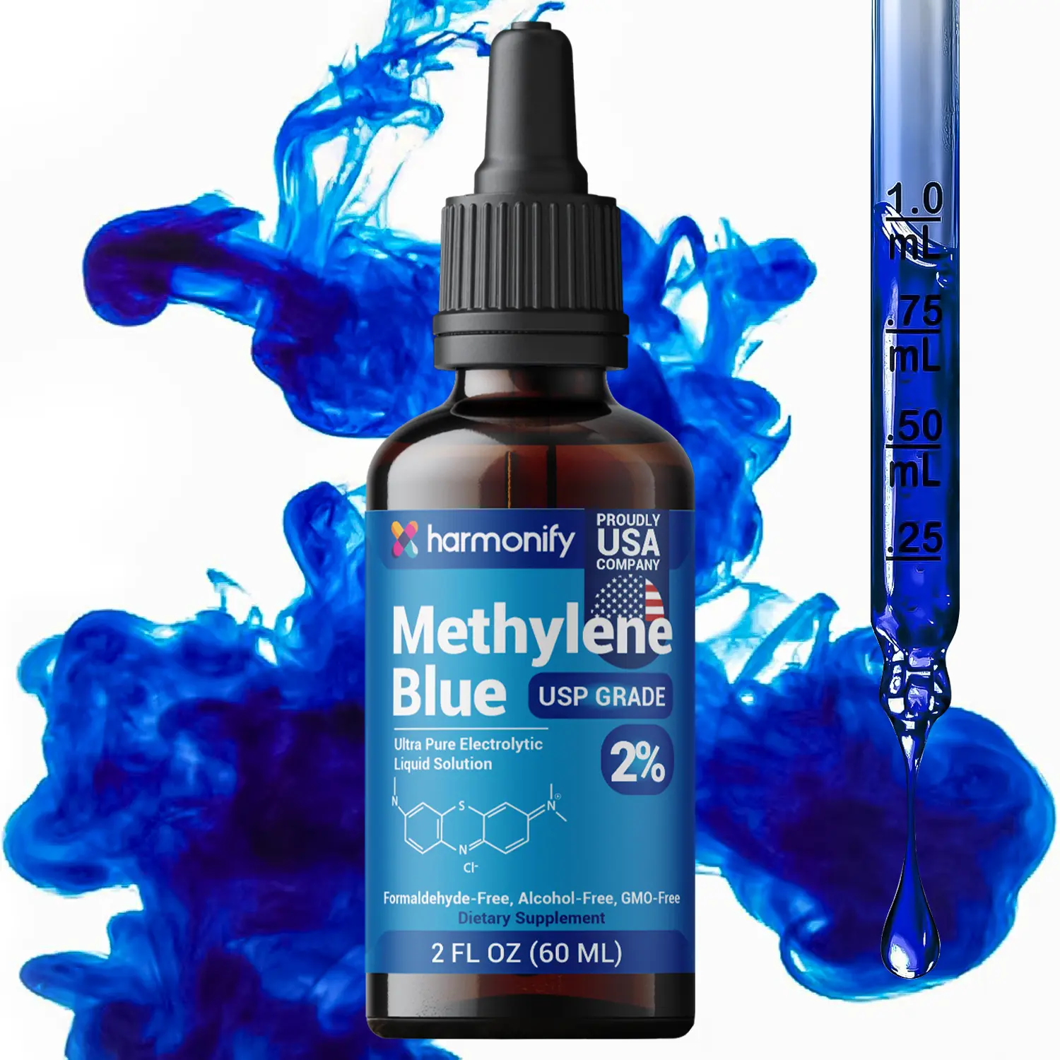 HARMONIFY Methylene Blue 60 ML (2 FL OZ) USP Grade 2% Solution Made in USA
