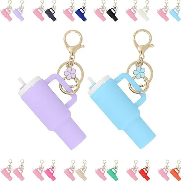 Mini Tumbler Keychain for Stanley Cup Accessories,Cute Mini Cup Flower Charm for School Bag Backpack Gir Women  ， Mini Tumbler Keychain ChapstickHolder， springtok，Mother's Day gifts
