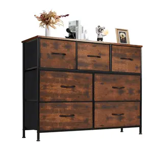 Chest of Drawers with 7 Fabric Drawers, Drawer Cabinet, Organization Furniture for Kitchen, Office, Hallway, Rust Brown