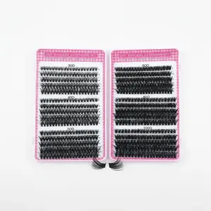 DIY Eyelash Extension Kit Bundle, Eyelash Extensions Set, 2 Boxes False Lashes, DIY Eyelash Clusters with Glue, Remover, Tweezers for Professional & Beginner, Polyester Fiber