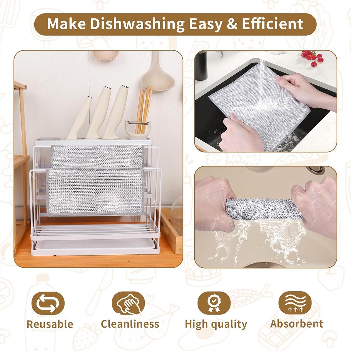 SSYERT 12 PCS Non Scratch Wire Dishcloth, Multipurpose Wire Dishwashing Rag for Wet and Dry,  Reusable Steel Scrubber for Kitchen Cleaning, Traditional
