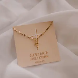 Modern Cross Paperclip Chain Pendant Necklace with Psalm 139:1 Engraving 14kt Gold Plated Tarnish Resistant Hypoallergenic Gift for Her