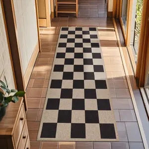 Geanup Easy Jute Rug Runner for Hallway Non Slip, Geometric Washable Kitchen Rugs, Low Pile Neutral Outdoor Indoor Throw Rug for Entryway Laundry Bedroom Living Room