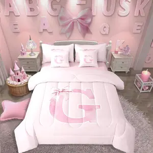 Feelyou 7-Piece Monogrammed Initial Letter G Bed Comforter Set, Blush Pink Bowknot Bed-in-a-Bag, Coquette Bedding Decor, Thoughtful Birthday Gift for Daughters