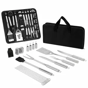 24-Piece Luxury Stainless Steel Set, Kitchen Utensil Set, Barbecue Tool Kit Including Spatula, Tongs, Corn Holders, Brush, Cleaning Brush and Fabric Storage Bag.Versatile Barbecue Accessory Kit for Kitchen, Outdoor, and Multi-scenario Applications