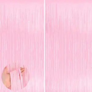 Pastel Pink 2 Pack Metallic Tinsel Foil Fringe Curtains 3.3x8.3 Feet Pink Streamers for Party Door Streamers Party Decorations Party Streamers for Birthday Christmas Party Decorations