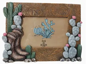Western Cowboy Boots & Rustic Cactus 6” X 4” Picture Frame