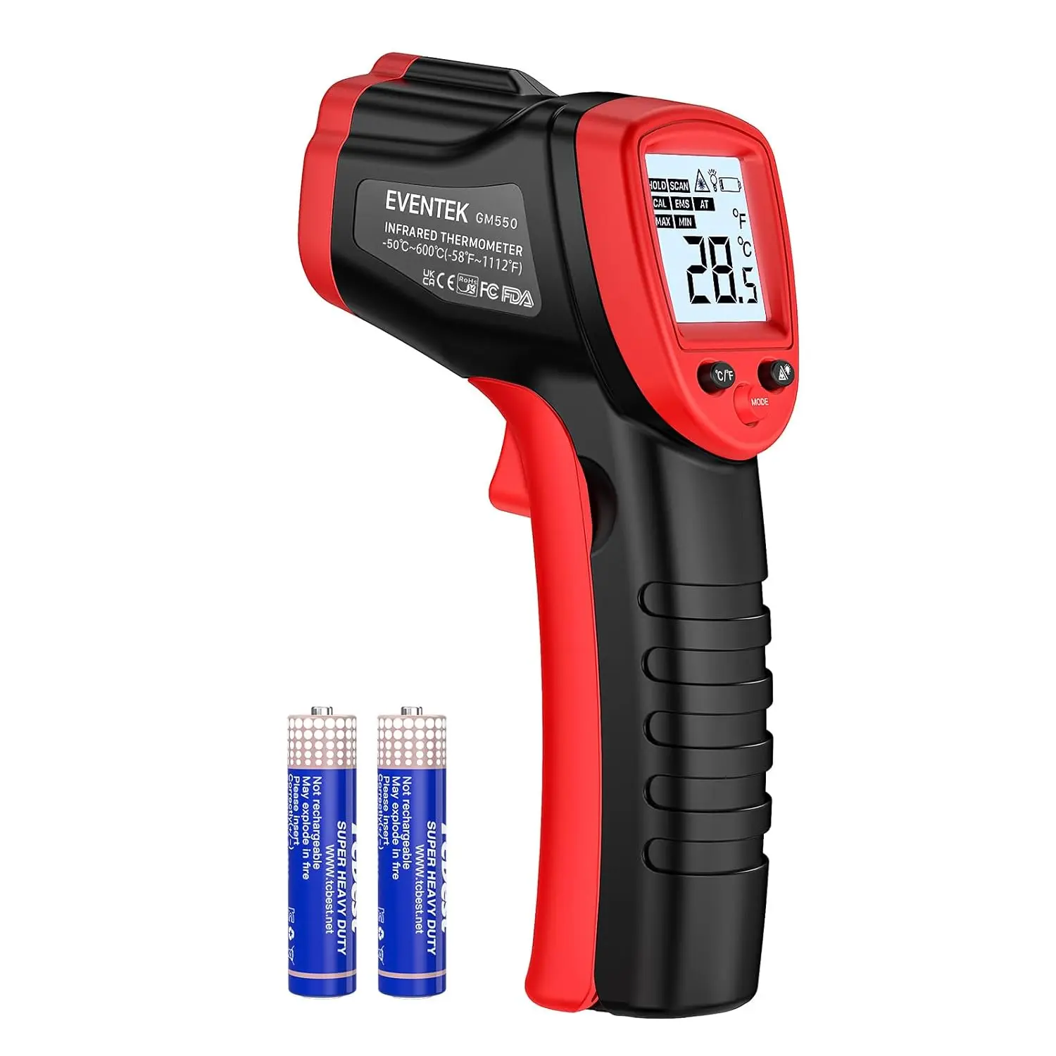Non-Contact Infrared Laser Thermometer Gun for Kitchen Household Products, -58°F~1112°F Digital Thermometer with Adjustable Emissivity, MAX/MIN Record for Cooking Pizza Oven, Griddle, Candy Making
