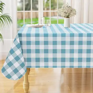 misaya Rectangle Waterproof Vinyl Table Cloth, Buffalo Flannel Backed Tablecloth, Wipeable Plastic Table Cover for Dinner, Kitchen, Outdoor (54" x 54", Aquamarine and White)