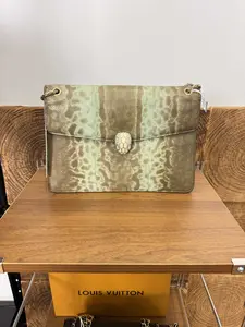 Pre-owned CHANEL Bvlgari Green Special Leather Print Bag with Gold Serpenti Hardware