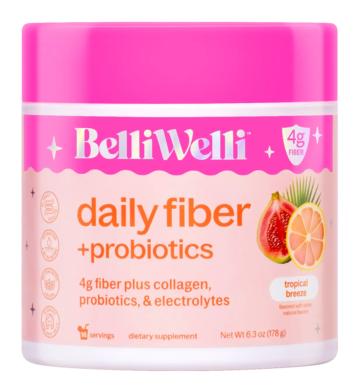 BelliWelli Daily Fiber + Probiotics + Collagen - Tropical Breeze Healthcare Fitness