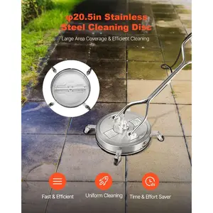 VEVOR 16.5 Pressure Washer Surface Cleaner, Stainless Steel Pressure Washer Attachments with 4 Wheels, 4000 Max PSI, 1/4 Quick Connector, 2 Spray Nozzles, 2 Extended Wands for Concrete, Patio, Deck