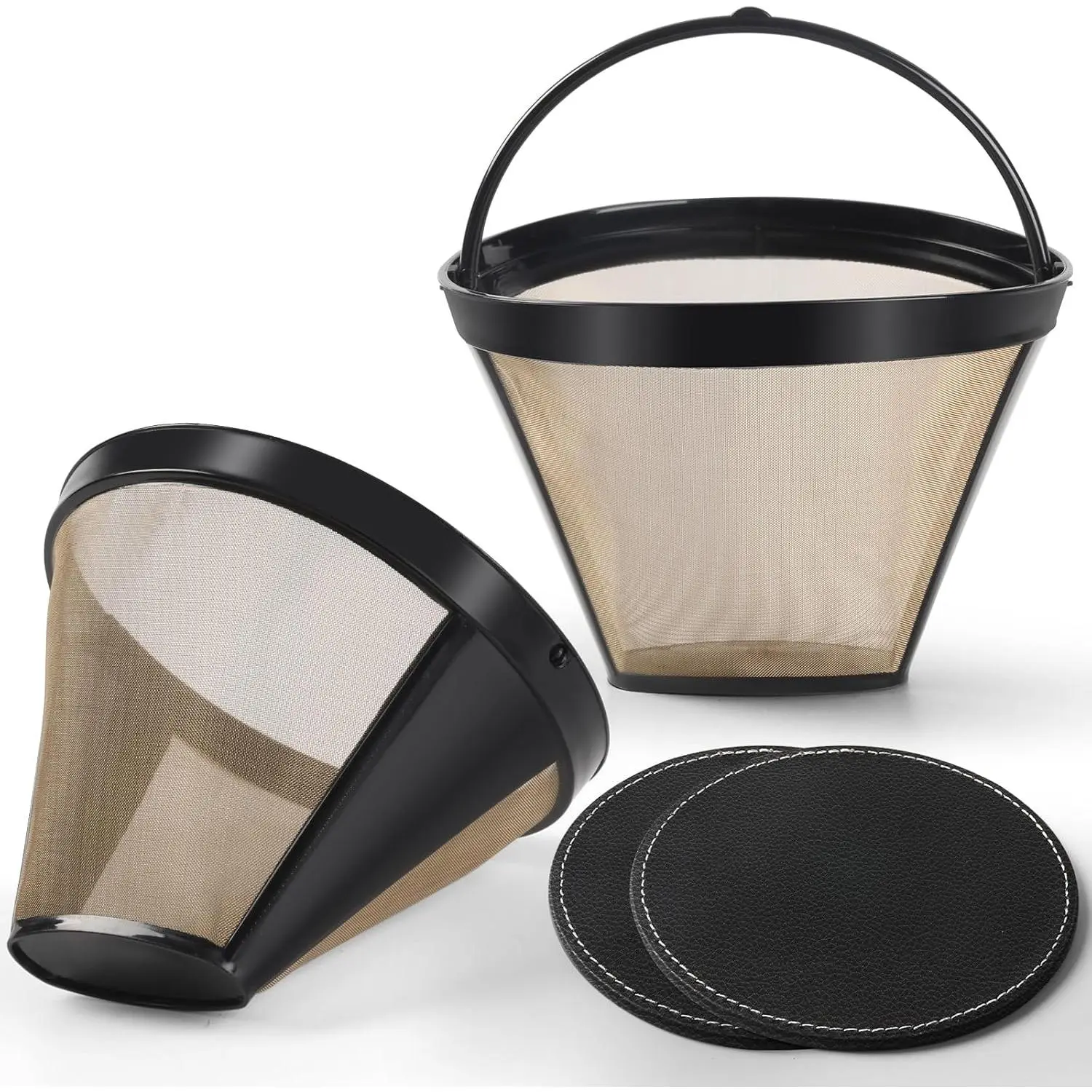 Coffee Filters 4 for Permanent Filter for Ninja Coffee Maker for Cuisinart Filter Basket Replacement (2 Coffee Filters and 2 Coffee Coasters)