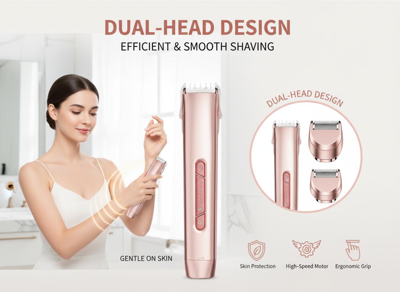 Say Goodbye to Cuts & Razor Burn! 2-in-1 Electric Hair Trimmer with Dual Heads for Precise & Smooth Hair Removal, Safe for Sensitive Skin & Bikini Area, Easy to Use, Portable Cordless Design, Rechargeable