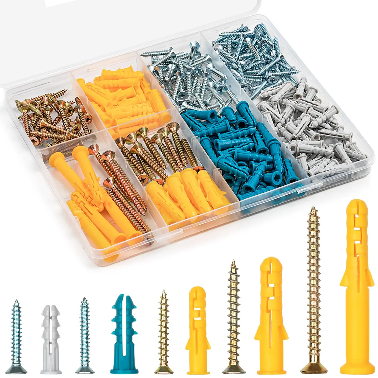 Drywall Anchors and Screws Assortment Kit (270PCS) - 5 Sizes Plastic Expansion Anchors & Phillips Flat Head Wood Screws, Wall Hanging Kit for Art Decor & Wall Decor (Replaces Picture Nails)
