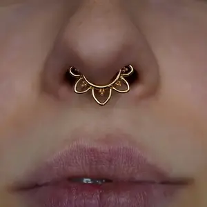 1pc 16G Stainless Steel Flower Septum Ring, Conch Tragus Helix Piercing Earring, Nose Piercing Jewelry, 1.2*8/10mm