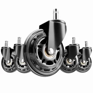 5 Pcs Office Chair Wheels - 3 Inch Rubber Chair Casters Replacement, Heavy-Duty Computer Gaming Desk Caster Wheel Smooth & Safe Rolling for All Floors Including Hardwood and Carpet