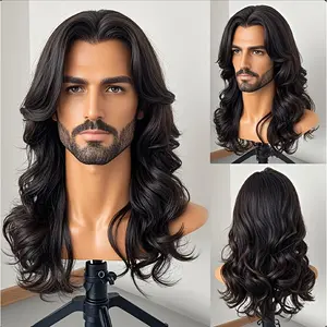 Men's Natural Black Loose Curly Wig - Middle Part Hairpiece with Tangle-Free Technology, Lightweight Breathable for Daily Wear & Special Occasions | Comfortable Matching for Skin Tones | Use for Beginners & Pros (No)
