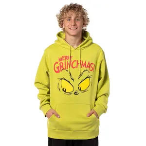 Dr Seuss Grinch Adult Merry Grinchmas Large Glaring Eyes Men's Graphic Print Hoodie Pullover Sweater
