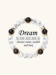 White Turquoise & Volcanic Stone Beaded Bracelet, Fashionable Jewelry for Women & Men, Trendy All-match & Exquisite Jewelry for Birthday Gift