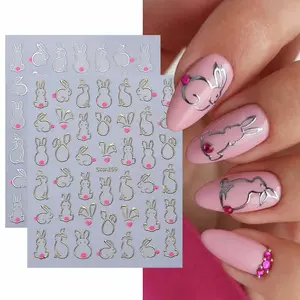2pcs Cute Bunny Nail Art Stickers, 3D Easter Egg DIY Nail Decals, Perfect for Women and Girls, Holiday Manicure Decoration