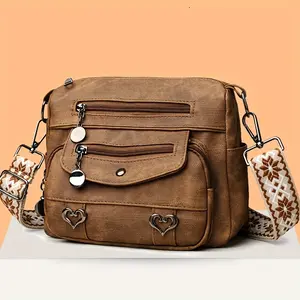 BIGWIG Women's Vintage Bohemian Crossbody Bag with Heart Charms - Adjustable Wide Strap, Large Capacity Soft Handbag, Athletic Crossbody Bags for Women for Daily Commute & Shopping, Multi-Color Valentine's Day Accessory