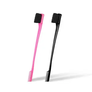 Foxi Fresh Double Sided Edge Control Hair Brush Comb Combo Pack 2 Pieces Pink and Black 7 Inch Length for All Hair Types